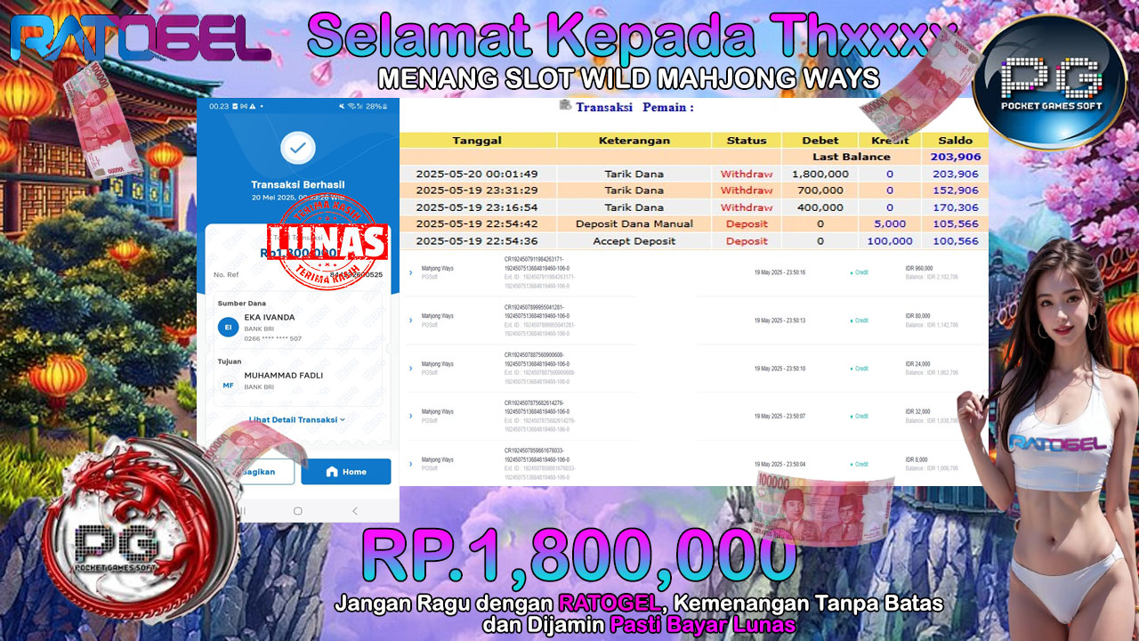 BUKTI JACKPOT SLOT MAHJONG WAYS TERPERCAYA DI INDONESIA TGL 20-05-2025