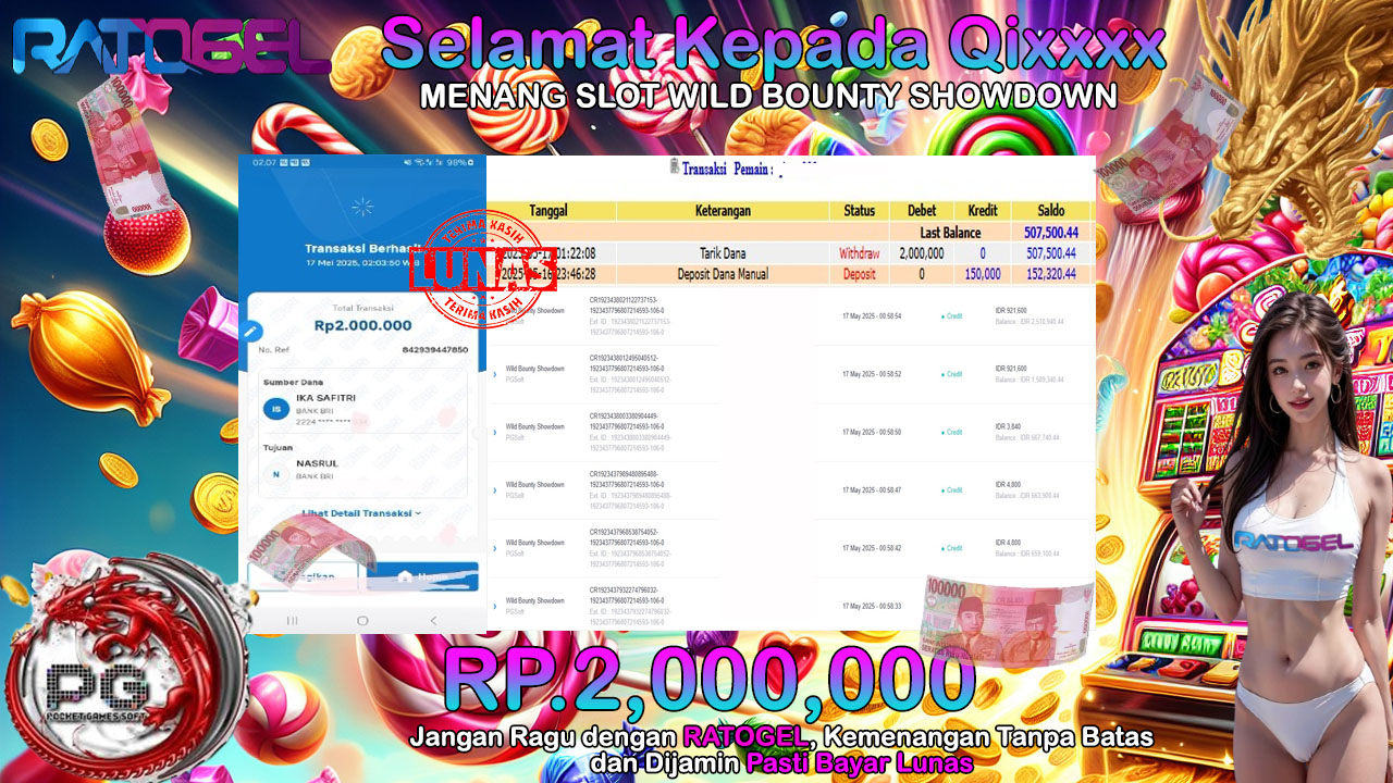 BUKTI JACKPOT SLOT WILD BOUNTY SHOWDOWN TERPERCAYA DI INDONESIA TGL 17-05-2025