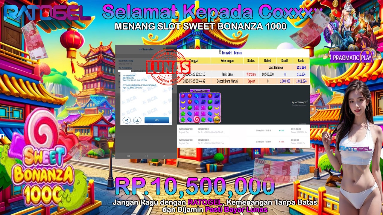 BUKTI JACKPOT SLOT SWEET BONANZA 1000 TERPERCAYA DI INDONESIA TGL 26-05-2025