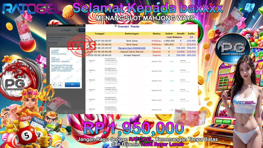 BUKTI JACKPOT SLOT MAHJONG WAYS TERPERCAYA DI INDONESIA TGL 07-05-2025