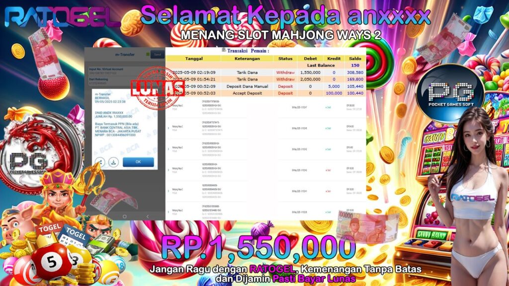 BUKTI JACKPOT SLOT MAHJONG WAYS 2 TERPERCAYA DI INDONESIA TGL 09-05-2025