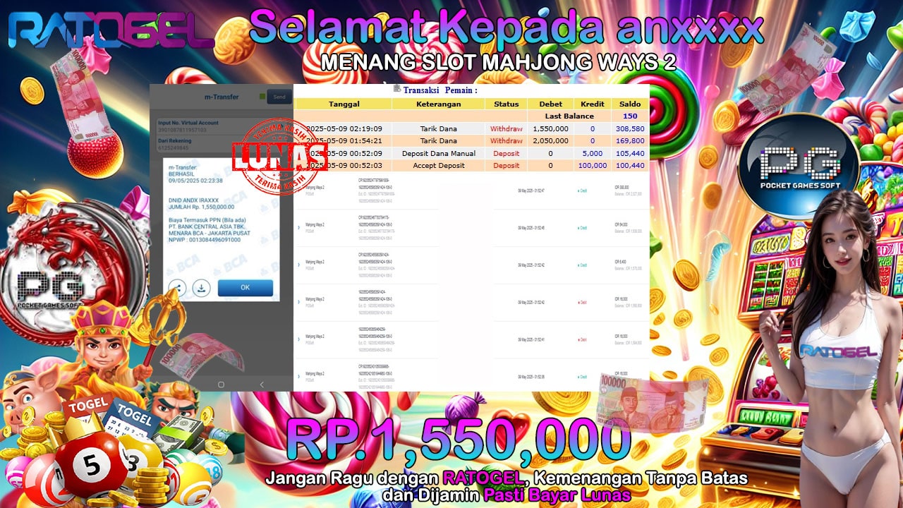 BUKTI JACKPOT SLOT MAHJONG WAYS 2 TERPERCAYA DI INDONESIA TGL 09-05-2025