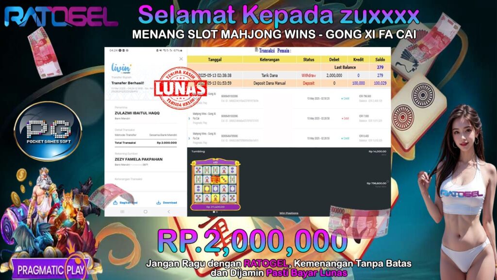 BUKTI JACKPOT SLOT MAHJONG WINS – GONG XI FA CAI TERPERCAYA DI INDONESIA TGL 13-05-2025