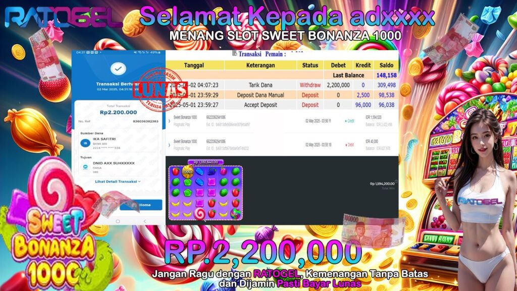 BUKTI JACKPOT SLOT SWEET BONANZA 1000 TERPERCAYA DI INDONESIA TGL 02-05-2025