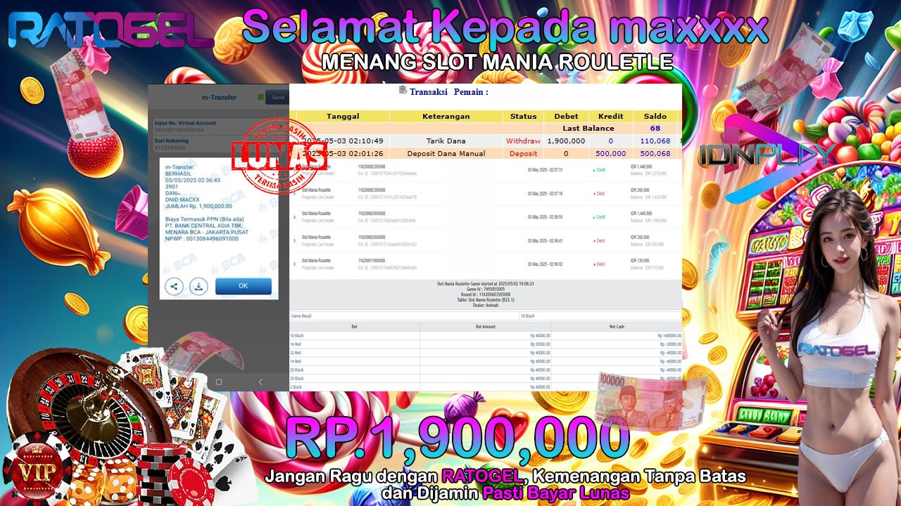 BUKTI JACKPOT LIVE CASINO ROULETLE TERPERCAYA DI INDONESIA TGL 03-05-2025