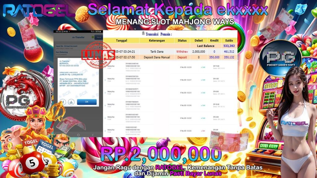 BUKTI JACKPOT SLOT MAHJONG WAYS TERPERCAYA DI INDONESIA TGL 07-05-2025