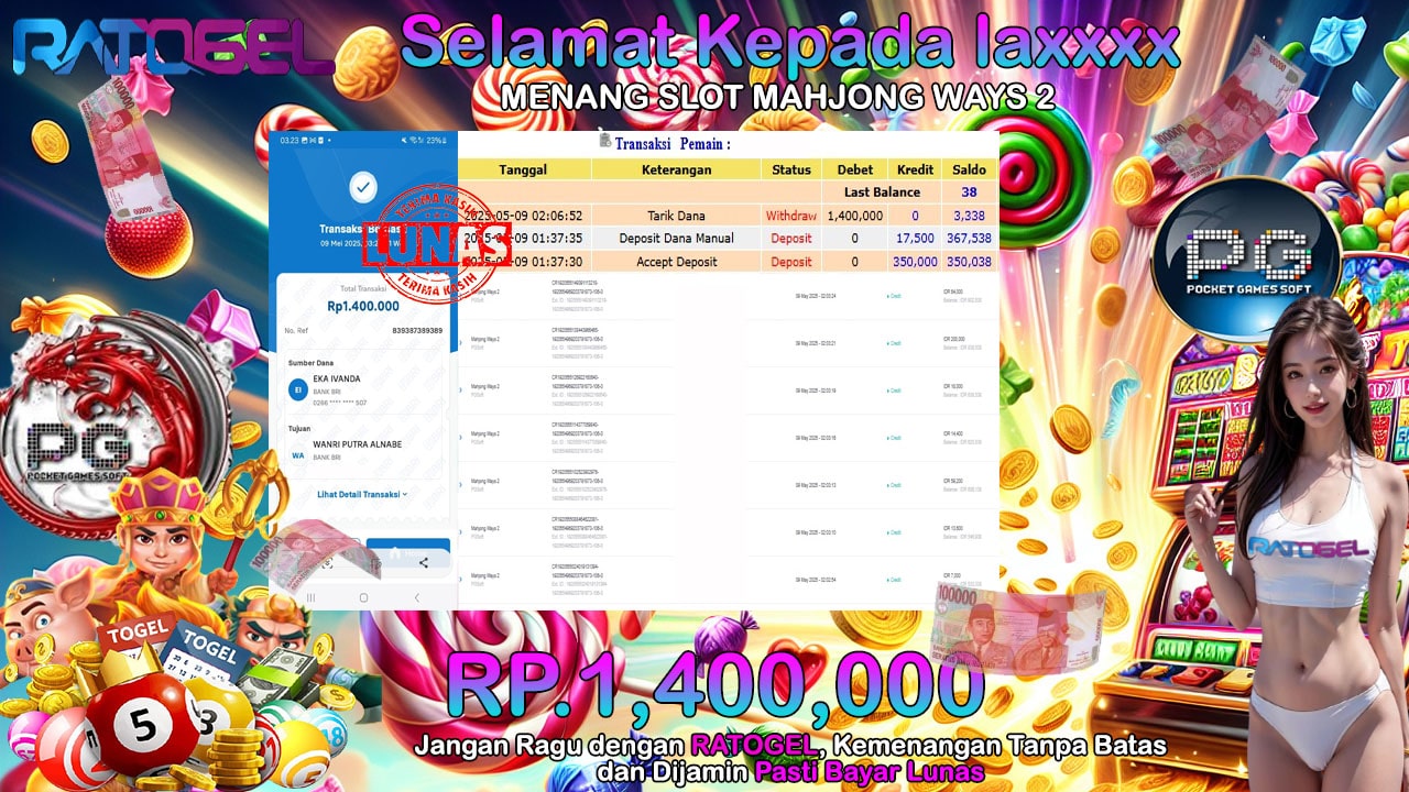 BUKTI JACKPOT SLOT MAHJONG WAYS 2 TERPERCAYA DI INDONESIA TGL 09-05-2025