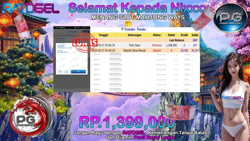 BUKTI JACKPOT SLOT MAHJONG WAYS TERPERCAYA DI INDONESIA TGL 27-05-2025