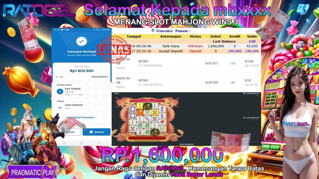 BUKTI JACKPOT MAHJONG WINS 3 TERPERCAYA DI INDONESIA TGL 18-06-2025