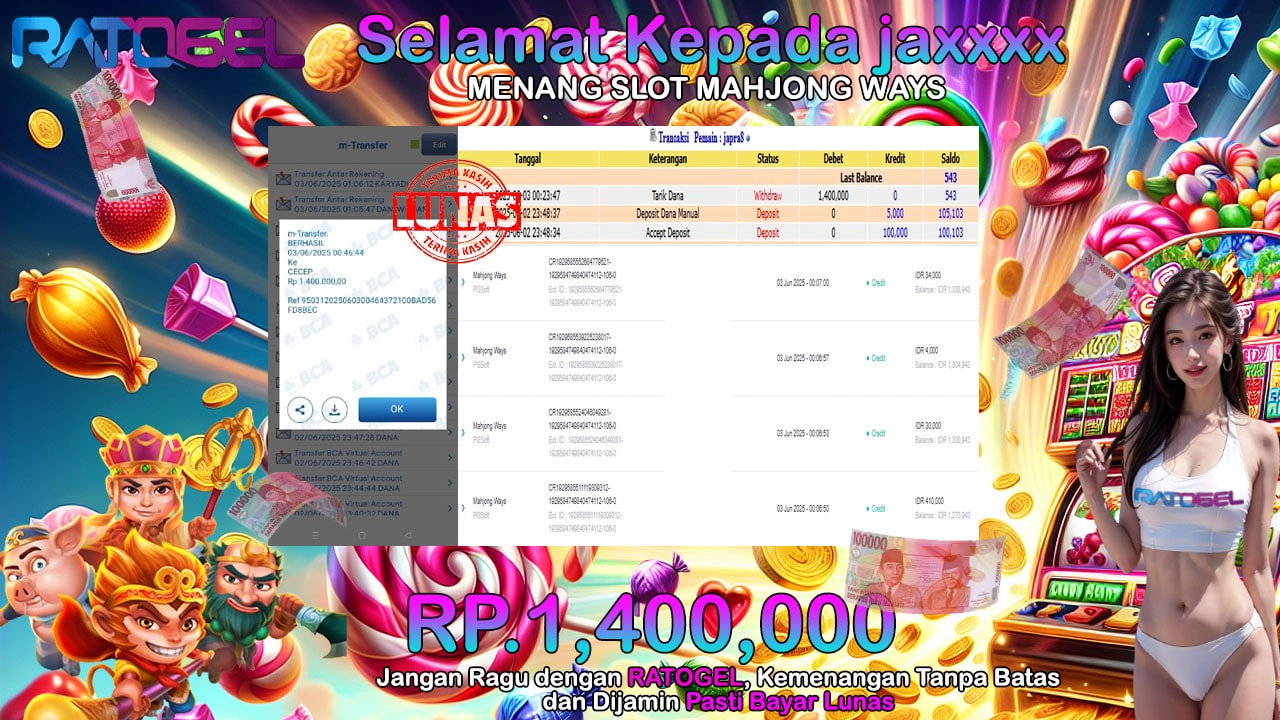 BUKTI JACKPOT SLOT MAHJONG WAYS TERPERCAYA DI INDONESIA TGL 03-06-2025