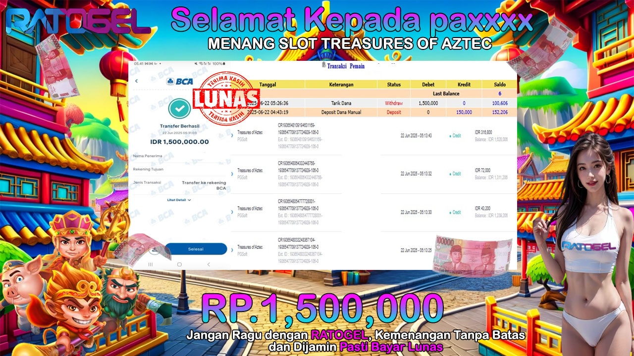 BUKTI JACKPOT SLOT TREASURES OF AZTEC TERPERCAYA DI INDONESIA TGL 22-06-2025