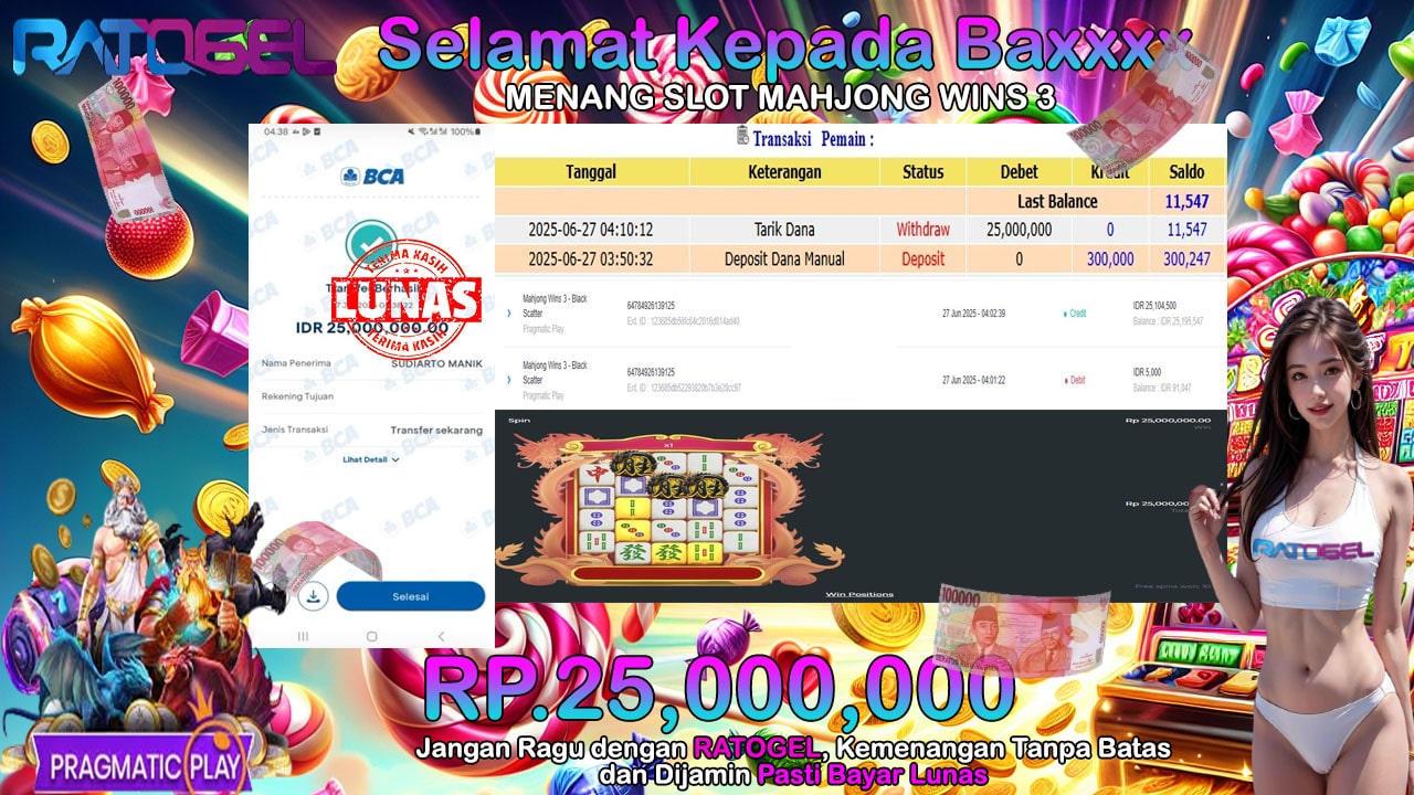 BUKTI JACKPOT SLOT MAHJONG WINS 3-BLACK SCATTER TERPERCAYA DI INDONESIA TGL 27-06-2025