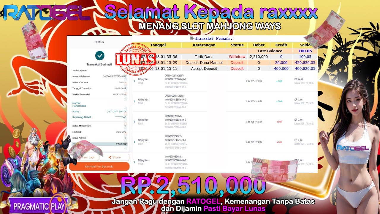 BUKTI JACKPOT SLOT MAHJONG WAYS TERPERCAYA DI INDONESIA TGL 18-06-2025