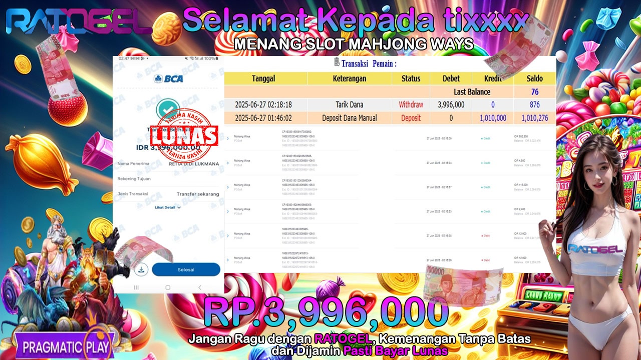 BUKTI JACKPOT SLOT MAHJONG WAYS TERPERCAYA DI INDONESIA TGL 27-06-2025