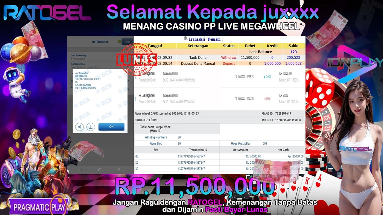 BUKTI JACKPOT CASINO PP LIVE MEGAWHEEL TERPERCAYA DI INDONESIA TGL 18-06-2025