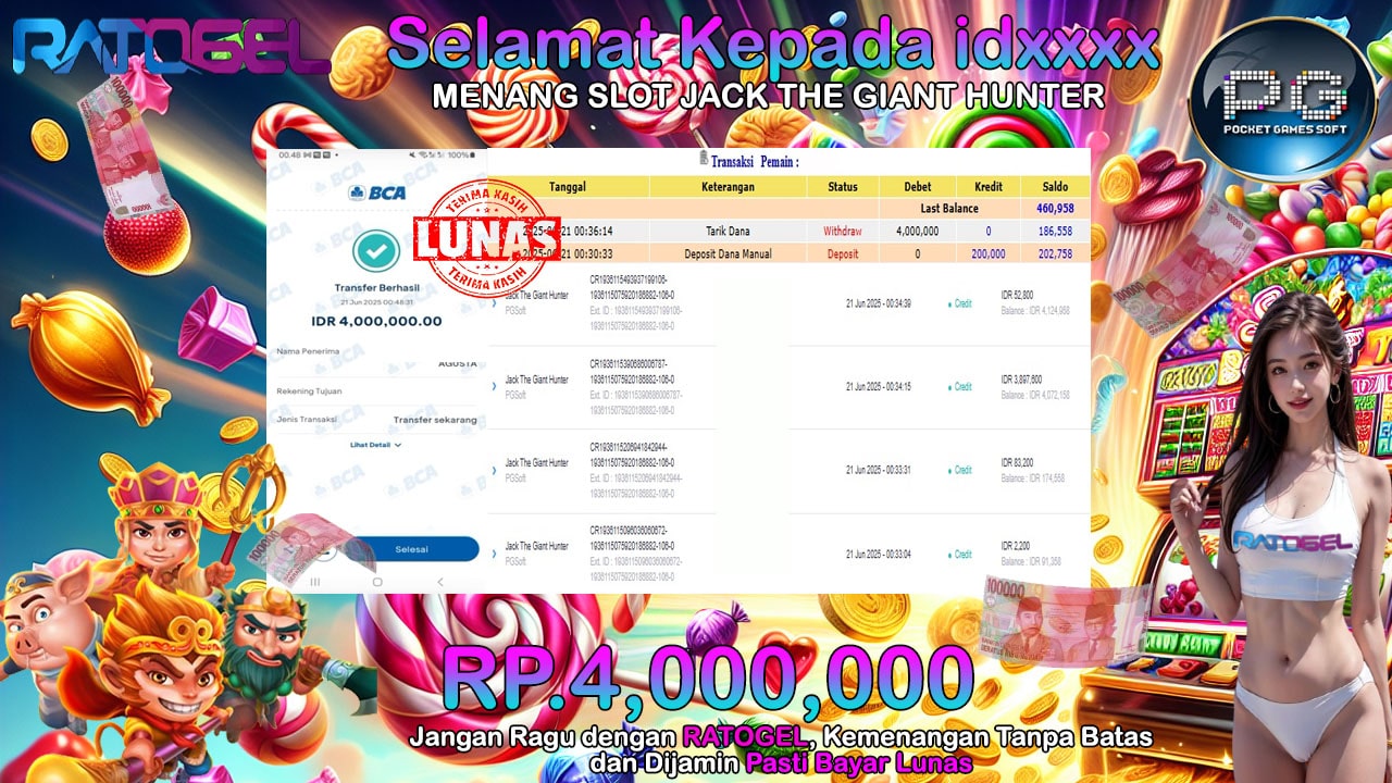 BUKTI JACKPOT SLOT JACK THE GIANT HUNTER TERPERCAYA DI INDONESIA TGL 21-06-2025