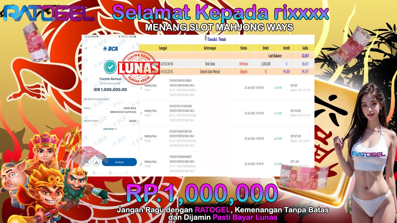 BUKTI JACKPOT SLOT MAHJONG WAYS TERPERCAYA DI INDONESIA TGL 20-06-2025