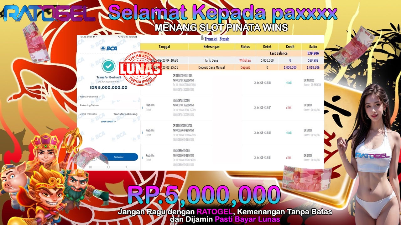 BUKTI JACKPOT SLOT PINATA WINS TERPERCAYA DI INDONESIA TGL 20-06-2025