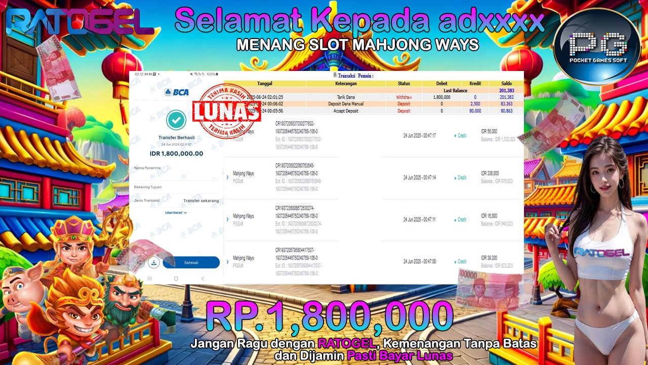 BUKTI JACKPOT SLOT MAHJONG WAYS TERPERCAYA DI INDONESIA TGL 24-06-2025