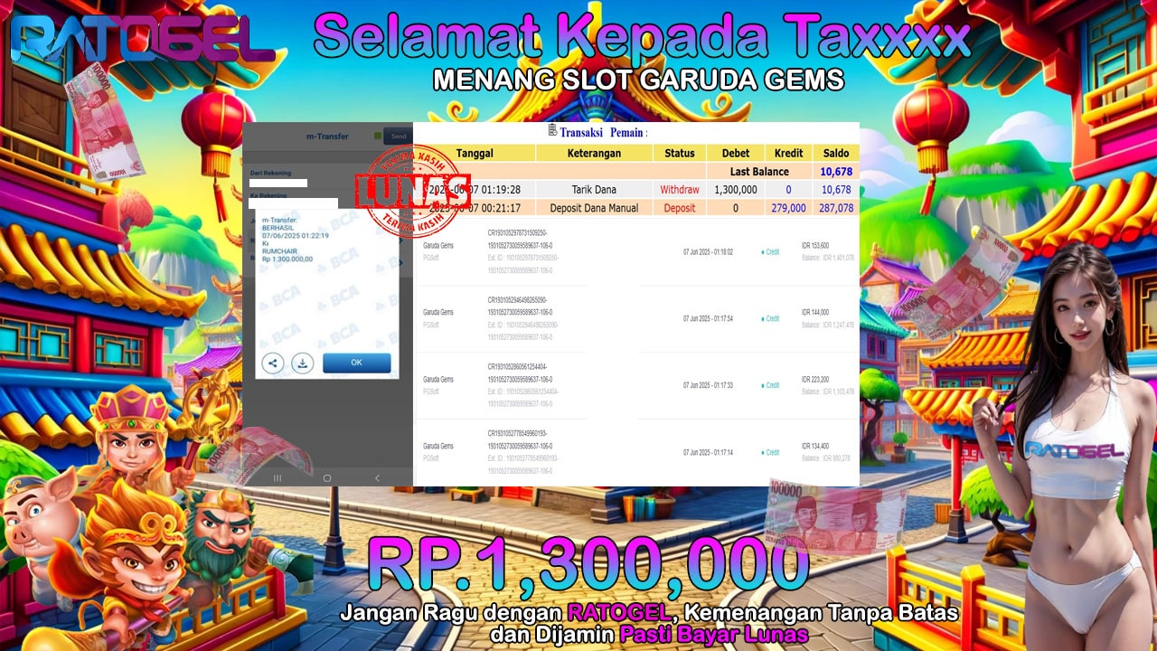 BUKTI JACKPOT SLOT GARUDA GEMS TERPERCAYA DI INDONESIA TGL 07-06-2025