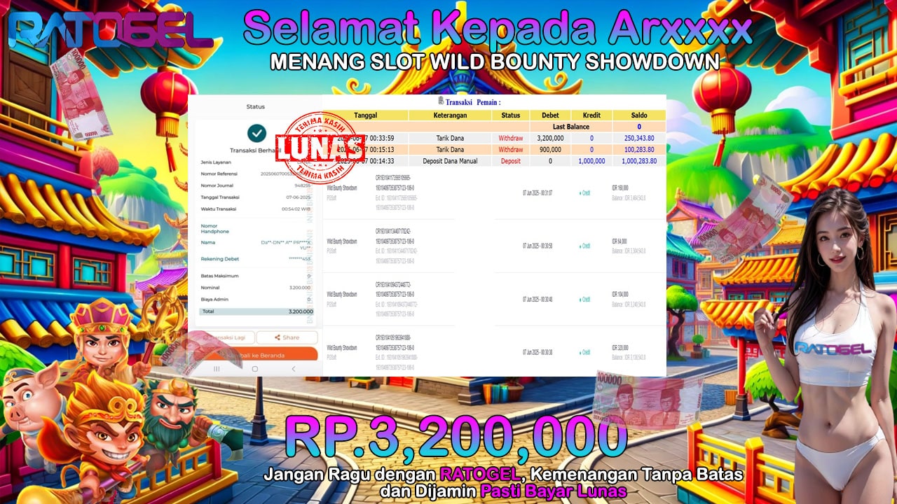 BUKTI JACKPOT SLOT WILD BOUNTY SHOWDOWN TERPERCAYA DI INDONESIA TGL 07-06-2025