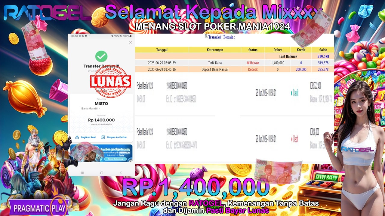 BUKTI JACKPOT SLOT POKER MANIA 1024 TERPERCAYA DI INDONESIA TGL 29-06-2025