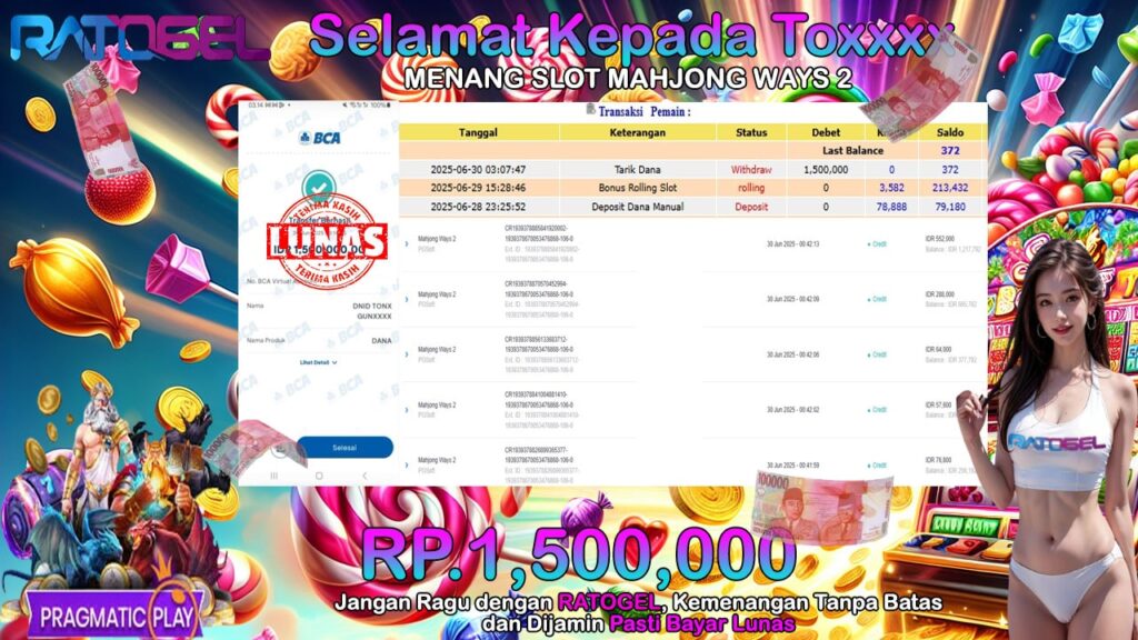 BUKTI JACKPOT SLOT MAHJONG WAYS 2 TERPERCAYA DI INDONESIA TGL 30-06-2025