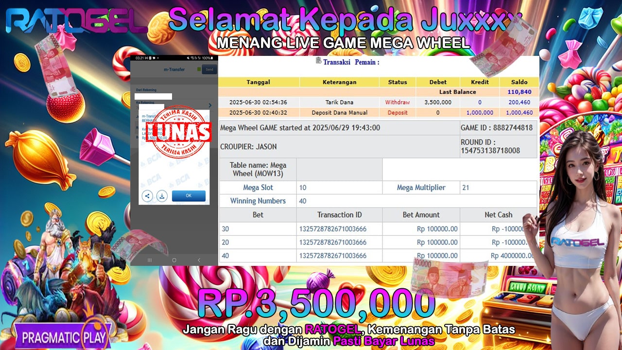 BUKTI JACKPOT LIVE GAME MEGA WHEEL TERPERCAYA DI INDONESIA TGL 30-06-2025