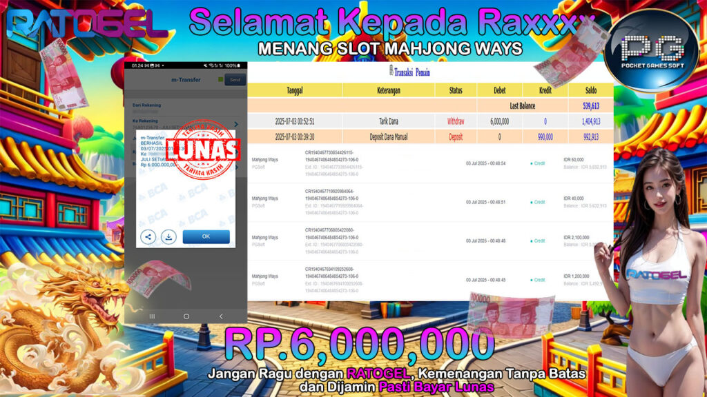 BUKTI JACKPOT SLOT MAHJONG WAYS TERPERCAYA DI INDONESIA TGL 03-07-2025