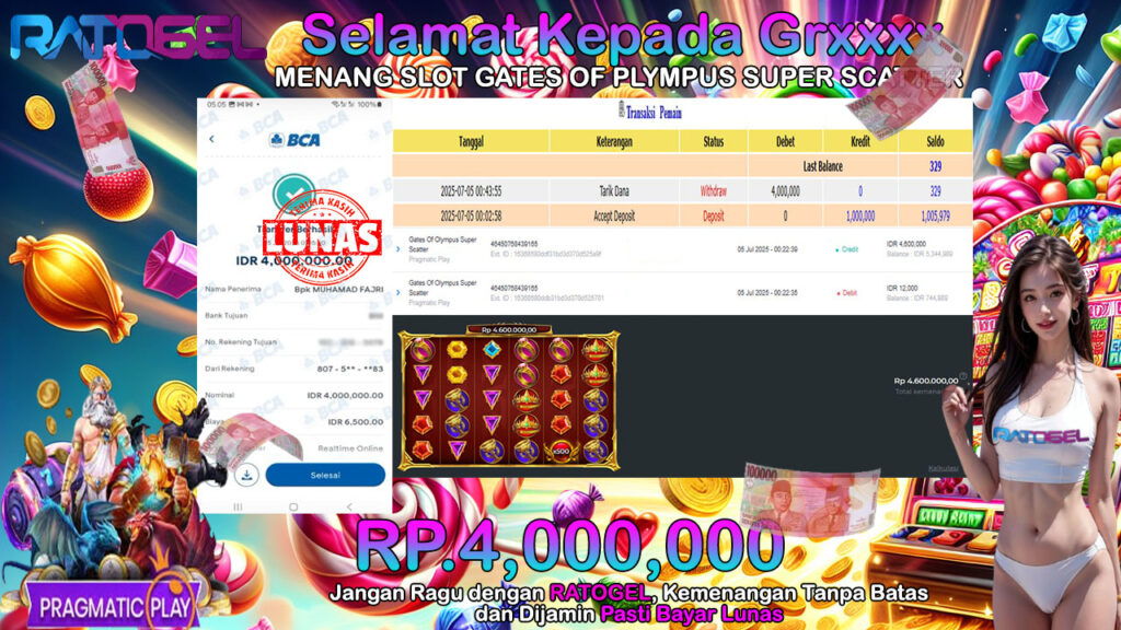 BUKTI JACKPOT SLOT GATES OF OLYMPUS SUPER SCATTER TERPERCAYA DI INDONESIA TGL 05-07-2025