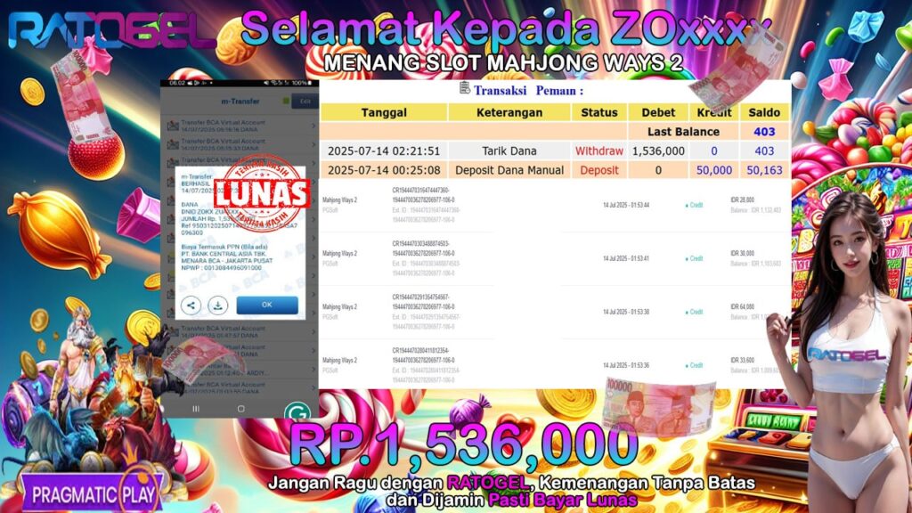 BUKTI JACKPOT SLOT MAHJONG WAYS 2 TERPERCAYA DI INDONESIA TGL 14-07-2025
