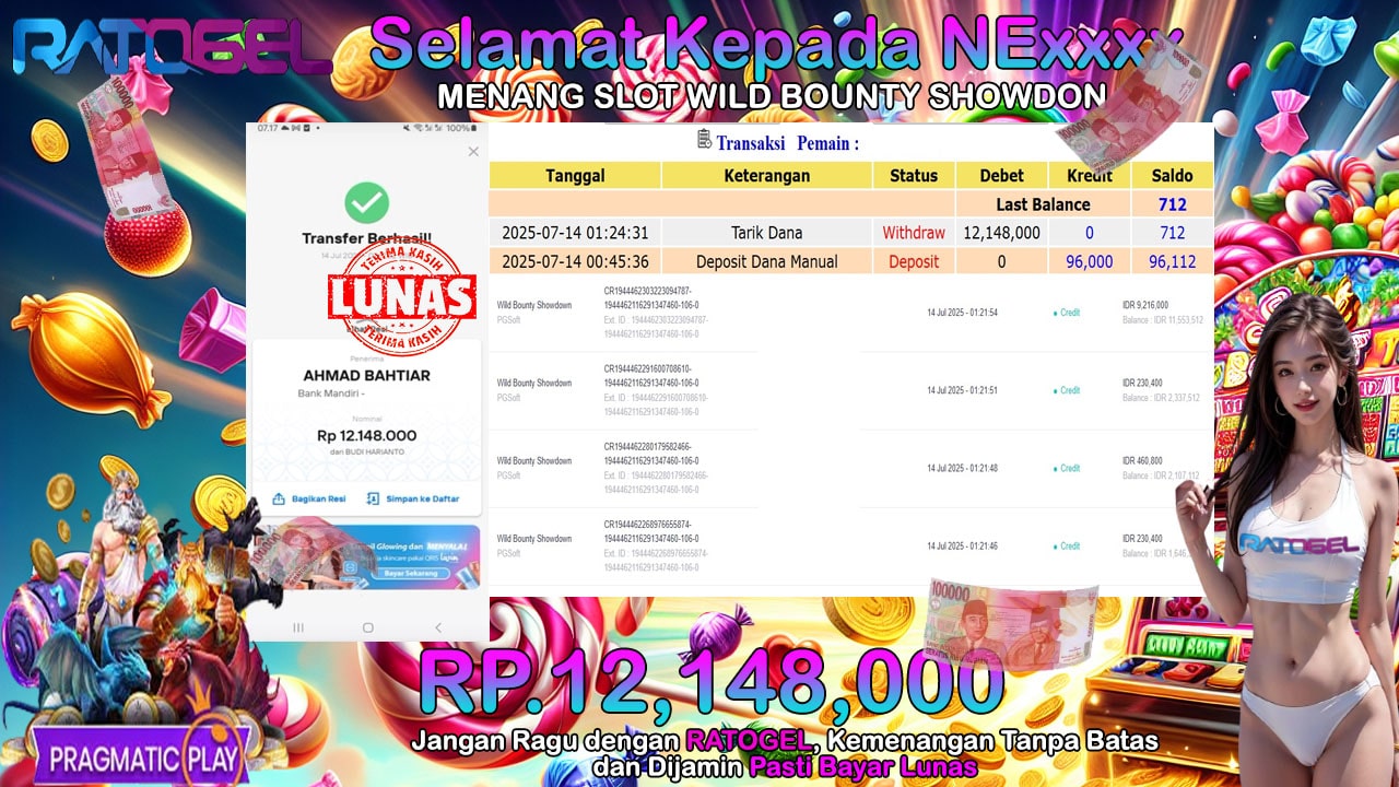 BUKTI JACKPOT SLOT WILD BOUNTY SHOWDOWN TERPERCAYA DI INDONESIA TGL 14-07-2025