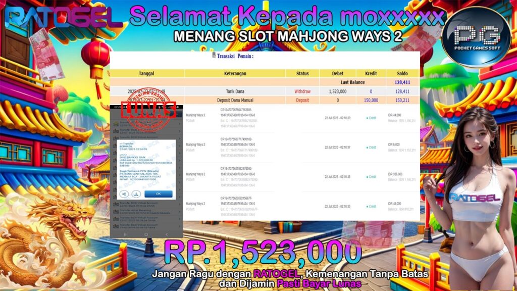 BUKTI JACKPOT SLOT MAHJONG WAYS 2 TERPERCAYA DI INDONESIA TGL 22-07-2025