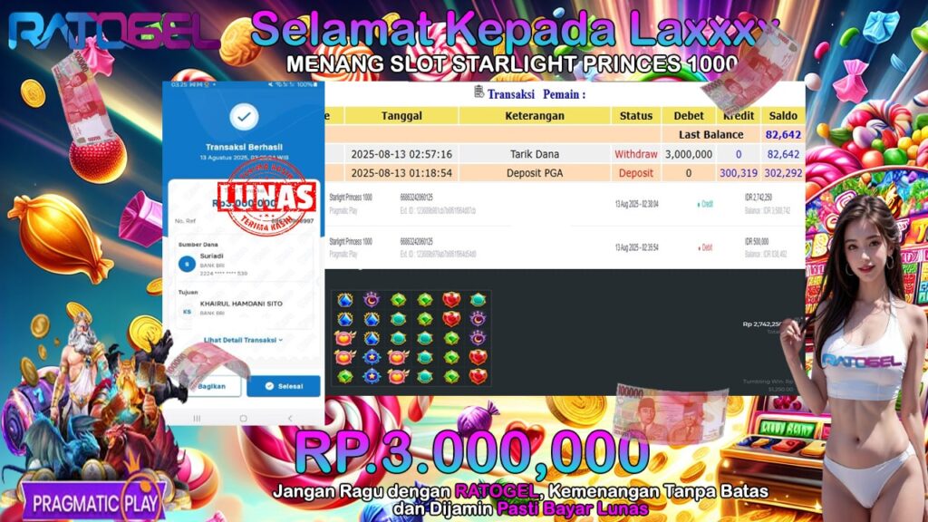 BUKTI JACKPOT SLOT STARLIGHT PRNCESS TERPERCAYA DI INDONESIA TGL 13-08-2025