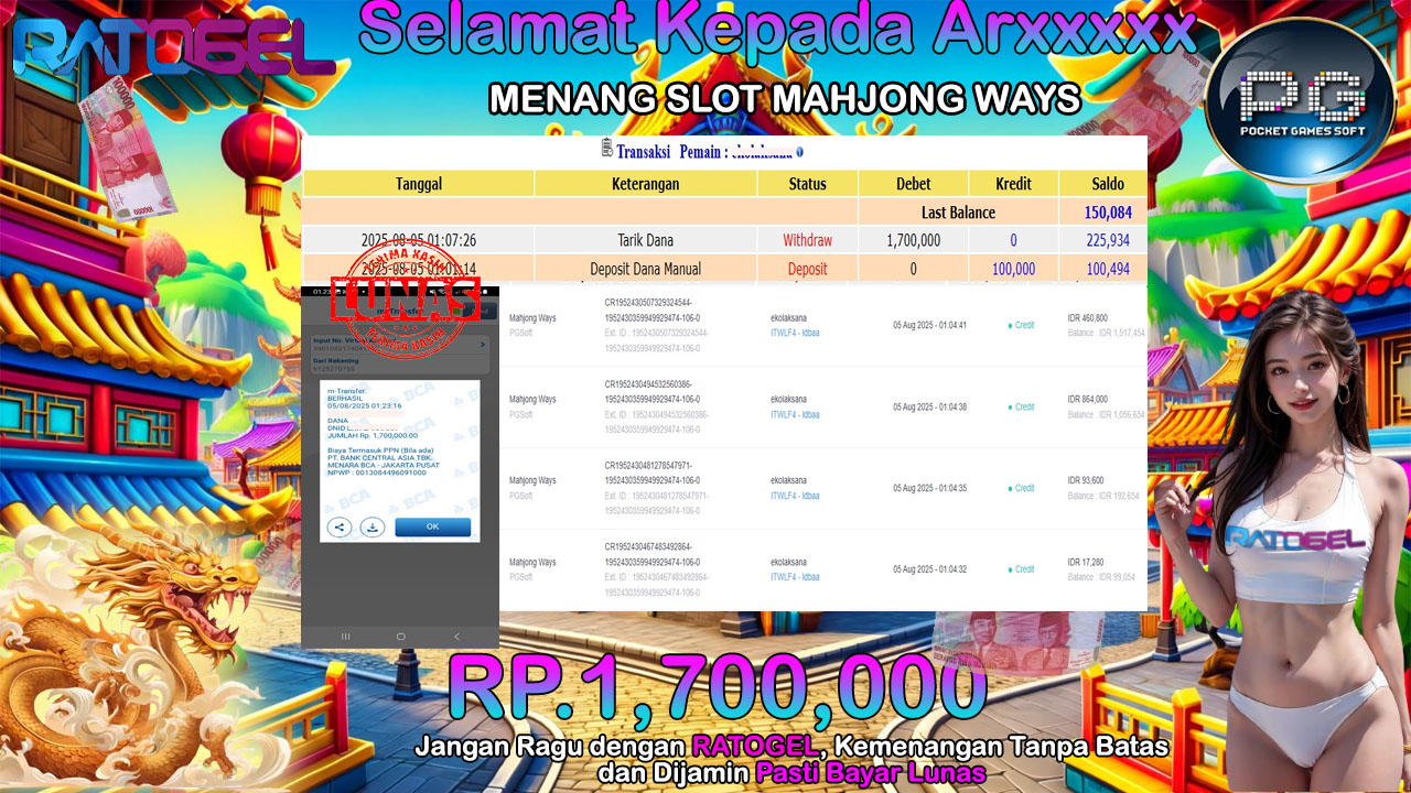 BUKTI JACKPOT SLOT MAHJONG WAYS TERPERCAYA DI INDONESIA TGL 05-08-2025