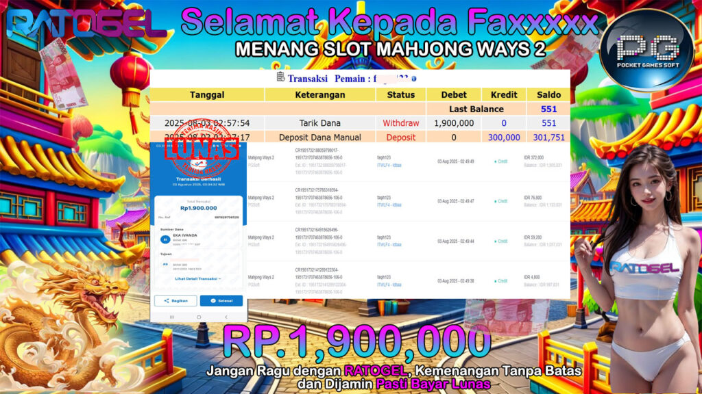 BUKTI JACKPOT SLOT MAHJONG WAYS 2 TERPERCAYA DI INDONESIA TGL 03-08-2025