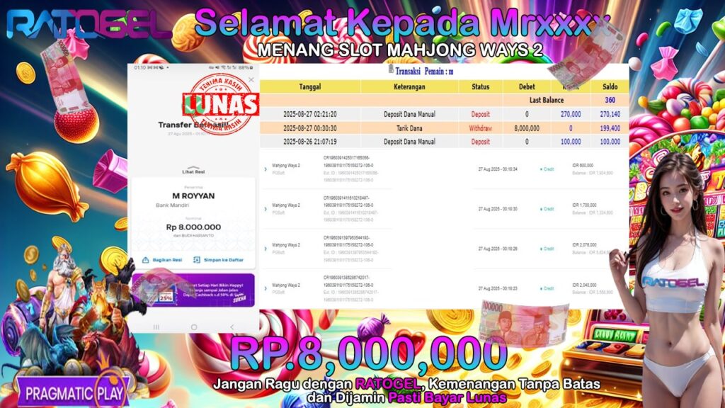 BUKTI JACKPOT SLOT MAHJONG WAYS 2 TERPERCAYA DI INDONESIA TGL 27-08-2025