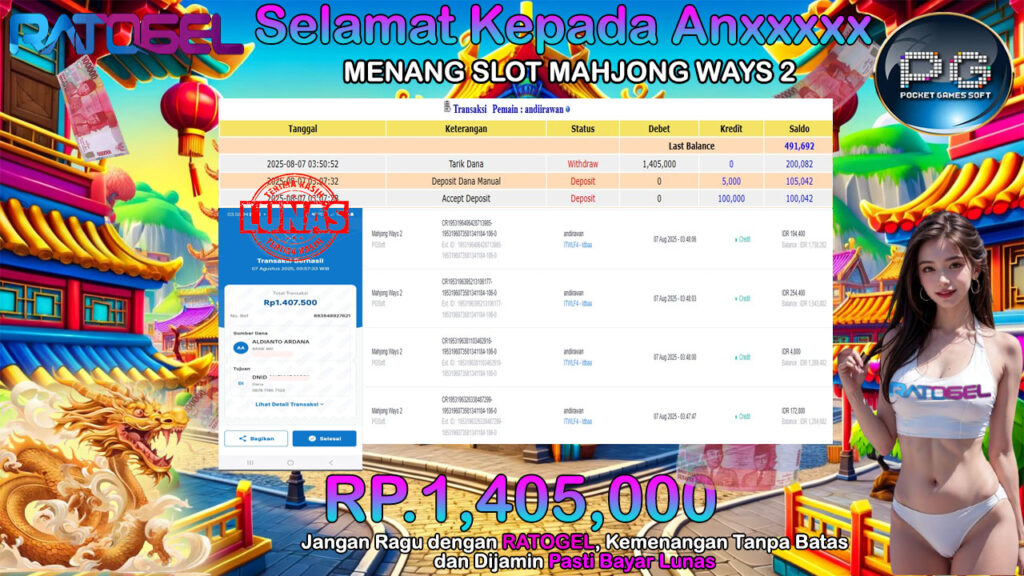 BUKTI JACKPOT SLOT MAHJONG WAYS 2 TERPERCAYA DI INDONESIA TGL 07-08-2025