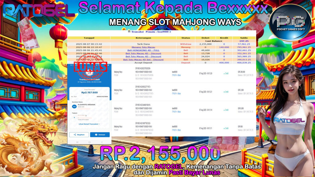 BUKTI JACKPOT SLOT MAHJONG WAYS TERPERCAYA DI INDONESIA TGL 07-08-2025