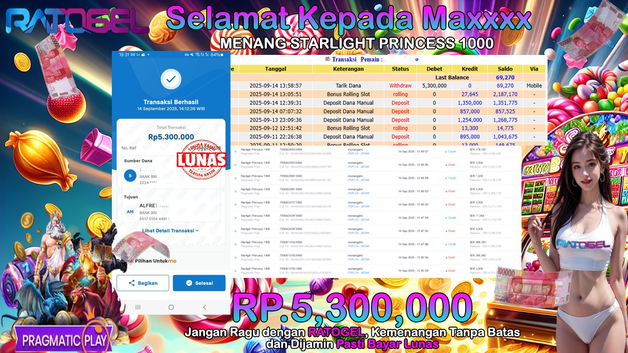 BUKTI JACKPOT SLOT STARLIGHT PRINCESS 1.000 TERPERCAYA DI INDONESIA TGL 14-09-2025