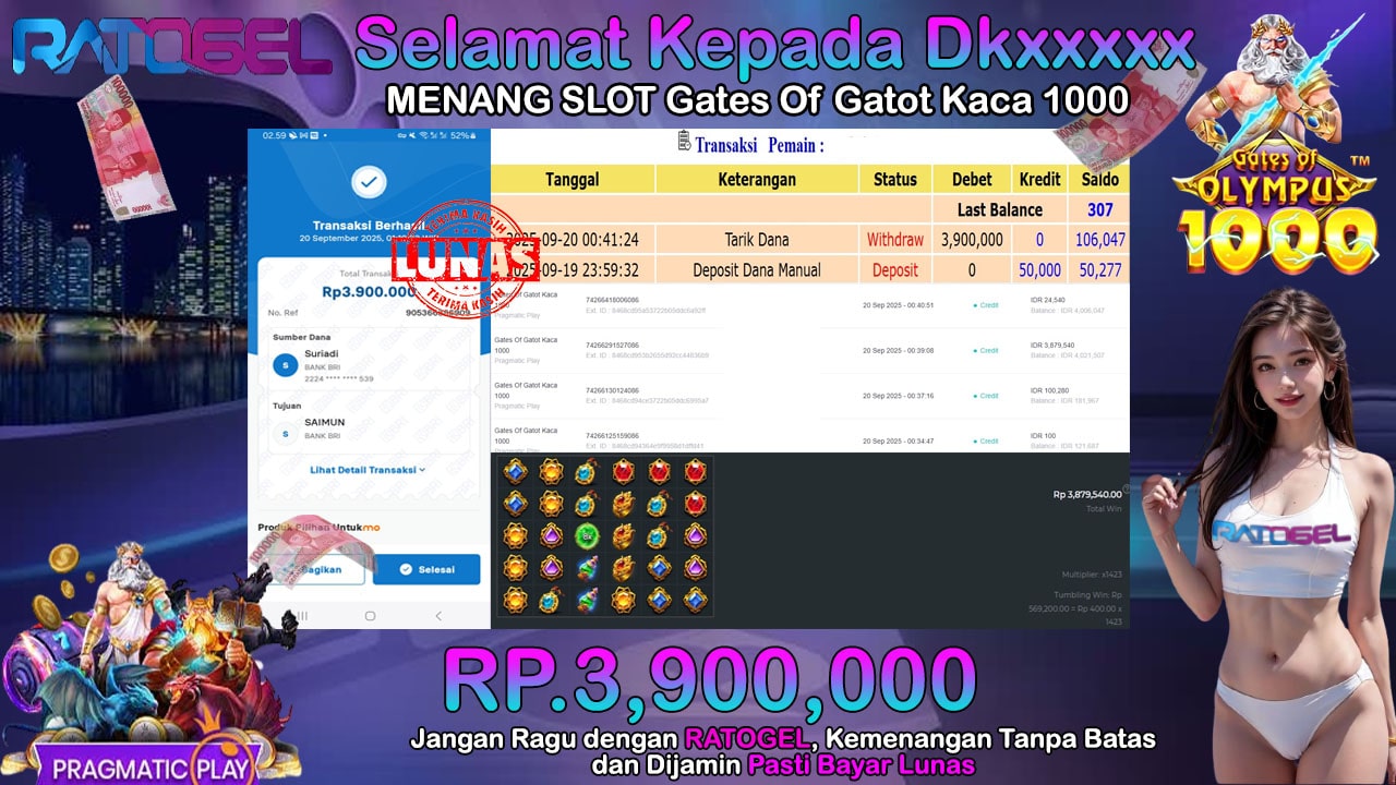 BUKTI JACKPOT SLOT GATES OF GATOT KACA 1000 TERPERCAYA DI INDONESIA TGL 20-09-2025