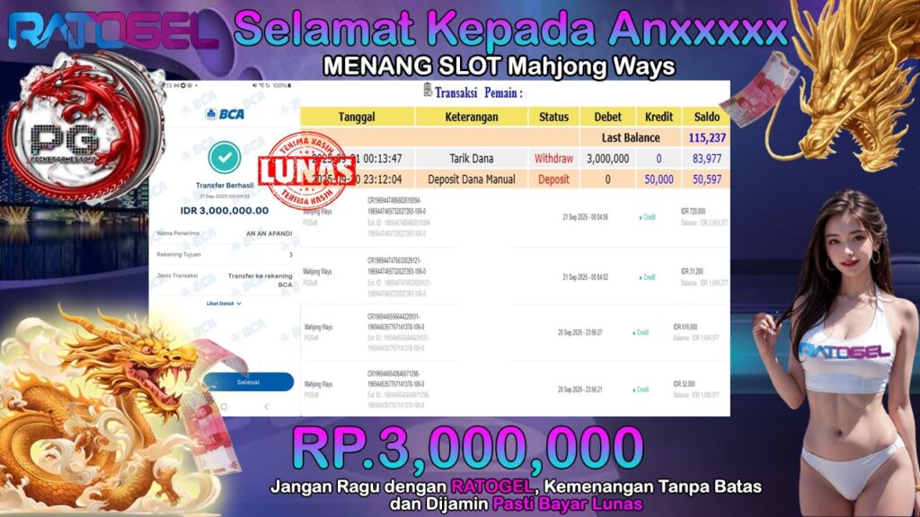 BUKTI JACKPOT SLOT MAHJONG WAYS TERPERCAYA DI INDONESIA TGL 21-09-2025