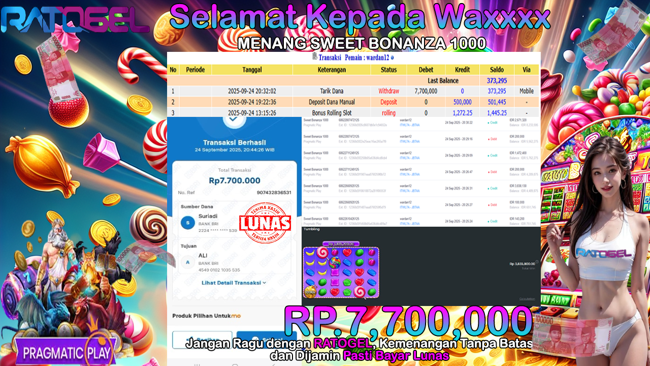 BUKTI JACKPOT SLOT PRAGMATIC PLAY SWEET BONANZA 1000 TERPERCAYA DI INDONESIA TGL 24-09-2025