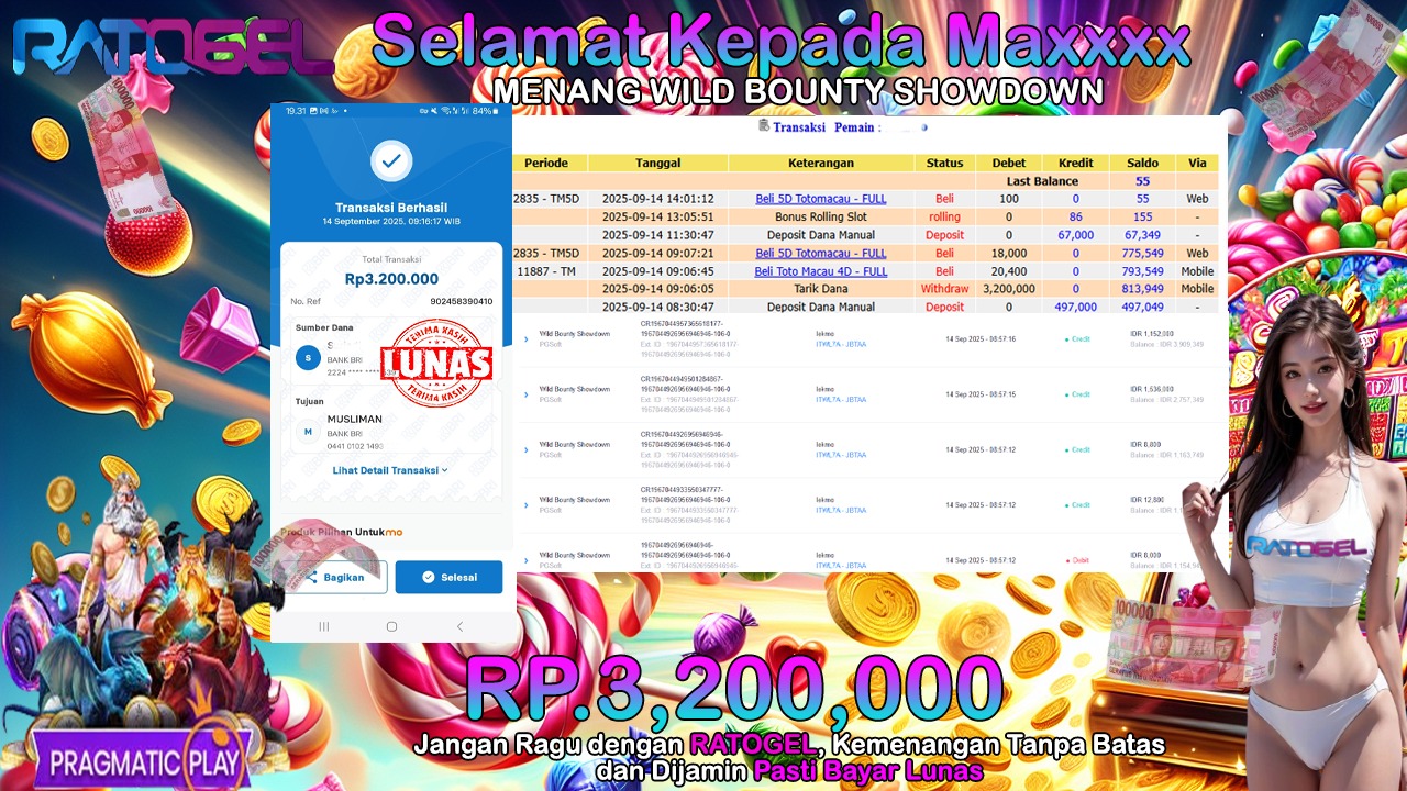 BUKTI JACKPOT SLOT WILD BOUNTY SHOWDOWN TERPERCAYA DI INDONESIA TGL 14-09-2025