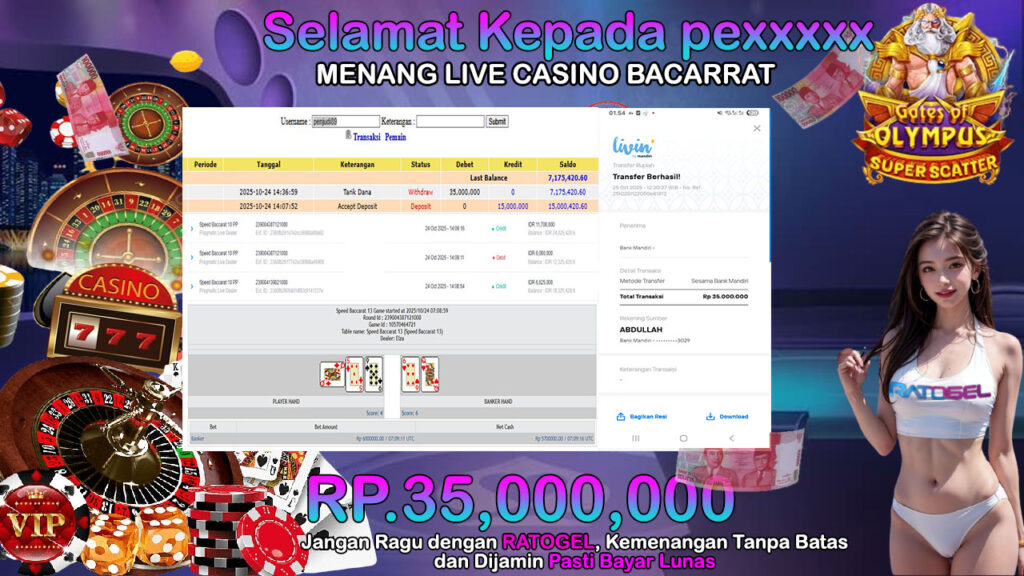 BUKTI JACKPOT LIVE CASINO BACARRAT TERPERCAYA DI INDONESIA TGL 25-10-2025