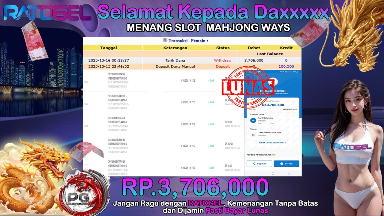 BUKTI JACKPOT SLOT MAHJONG WAYS TERPERCAYA DI INDONESIA TGL 16-10-2025