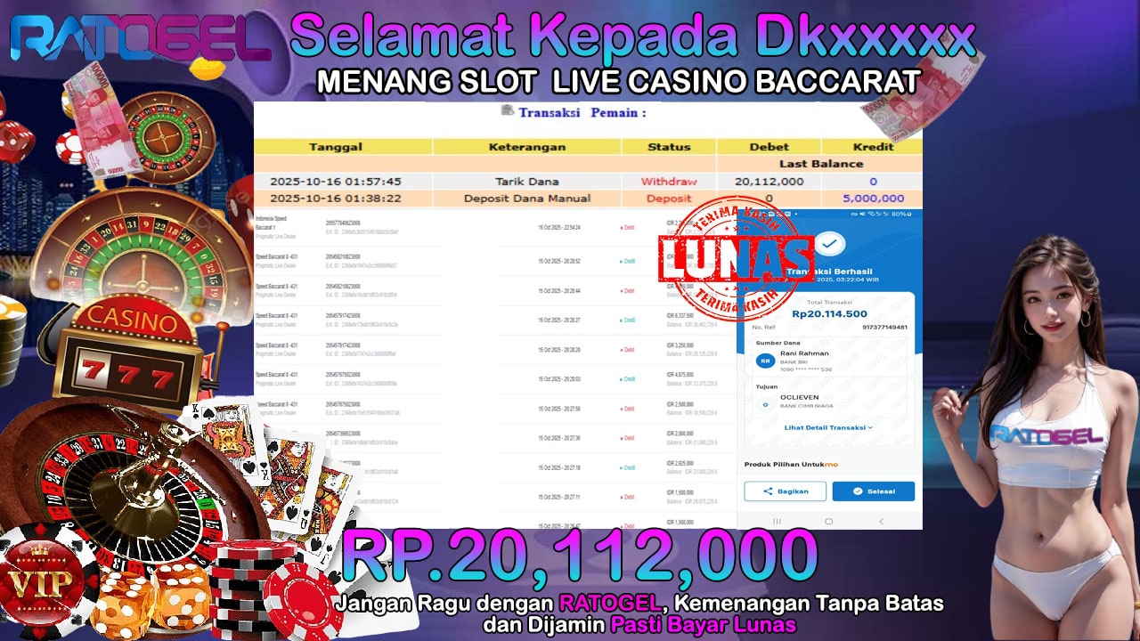 BUKTI JACKPOT LIVE CASINO BACCARAT TERPERCAYA DI INDONESIA TGL 16-10-2025