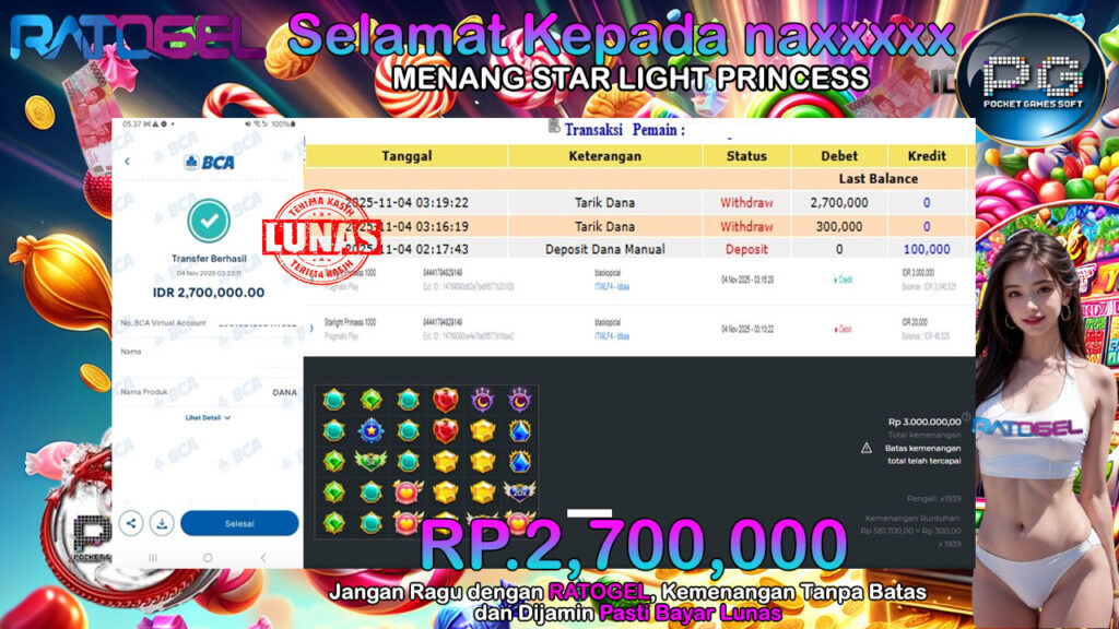BUKTI JACKPOT LIVE CASINO STAR LIGHT PRINCESS TERPERCAYA DI INDONESIA TGL 04-11-2025