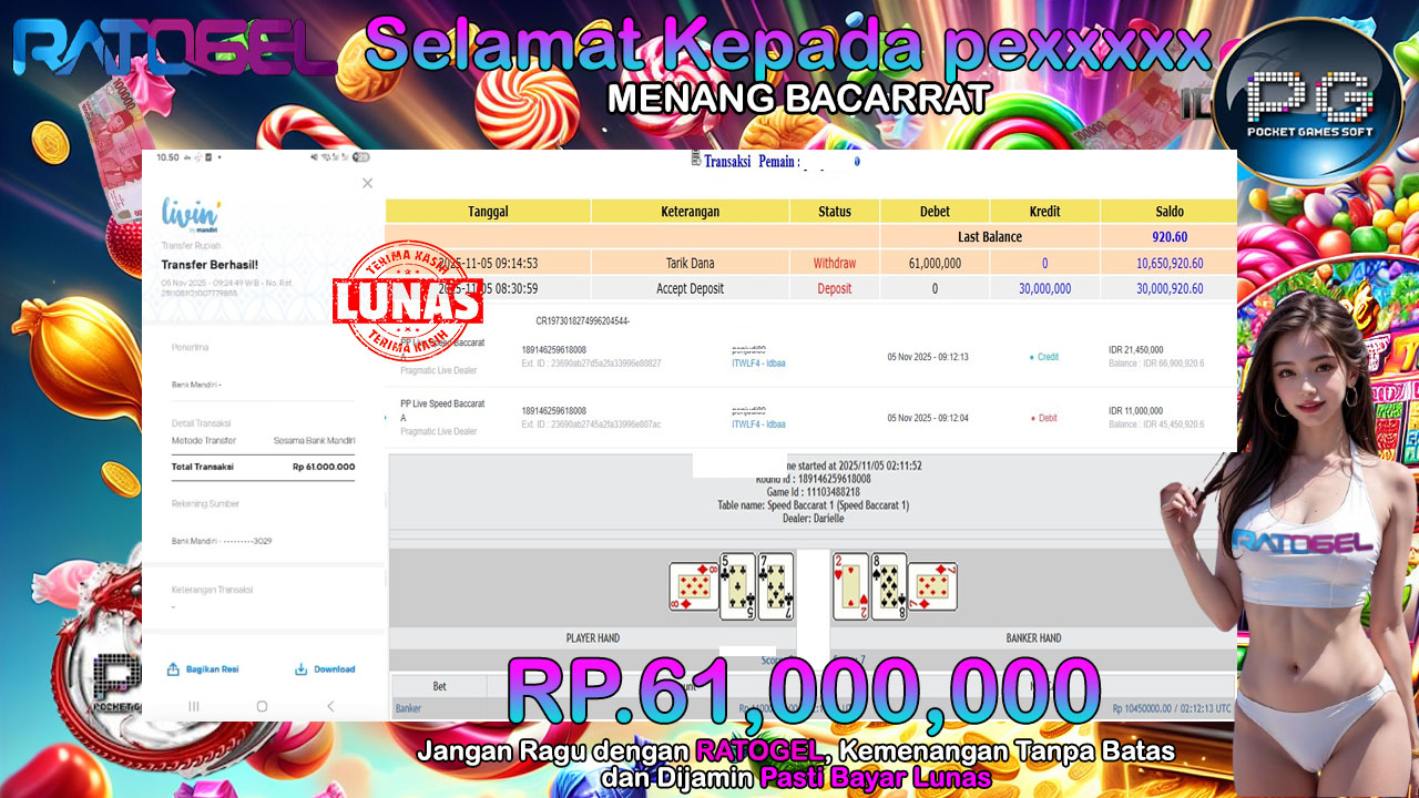 BUKTI JACKPOT LIVE CASINO BACARRAT TERPERCAYA DI INDONESIA TGL 05-10-2025