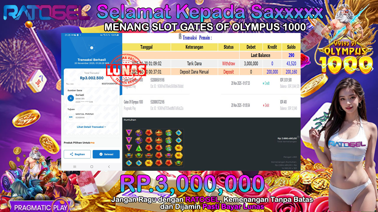 BUKTI JACKPOT GATES OF OLYMPUS 1000 TERPERCAYA DI INDONESIA TGL 20-11-2025